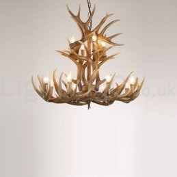 Lampadario rustico vintage in corna di cervo, 12 luci, 2 cravatte, E14, 80 cm