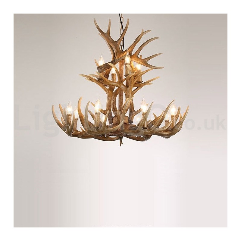 Lampadario rustico vintage in corna di cervo, 12 luci, 2 cravatte, E14, 80 cm
