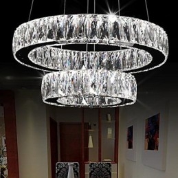 Lampadario a sospensione in cristallo due anelli D2040 K9 40 cm argento