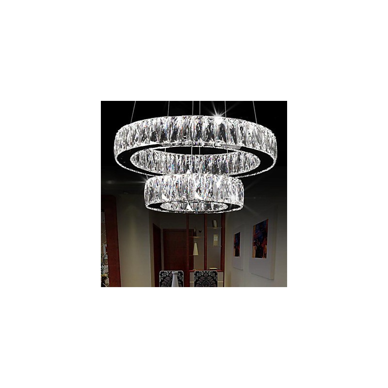 Lampadario a sospensione in cristallo due anelli D2040 K9 40 cm argento