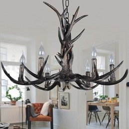 Lampadario rustico vintage artistico a 6 luci in corna di cervo nere