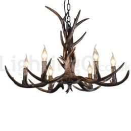 Lampadario rustico vintage artistico a 6 luci in corna di cervo nere