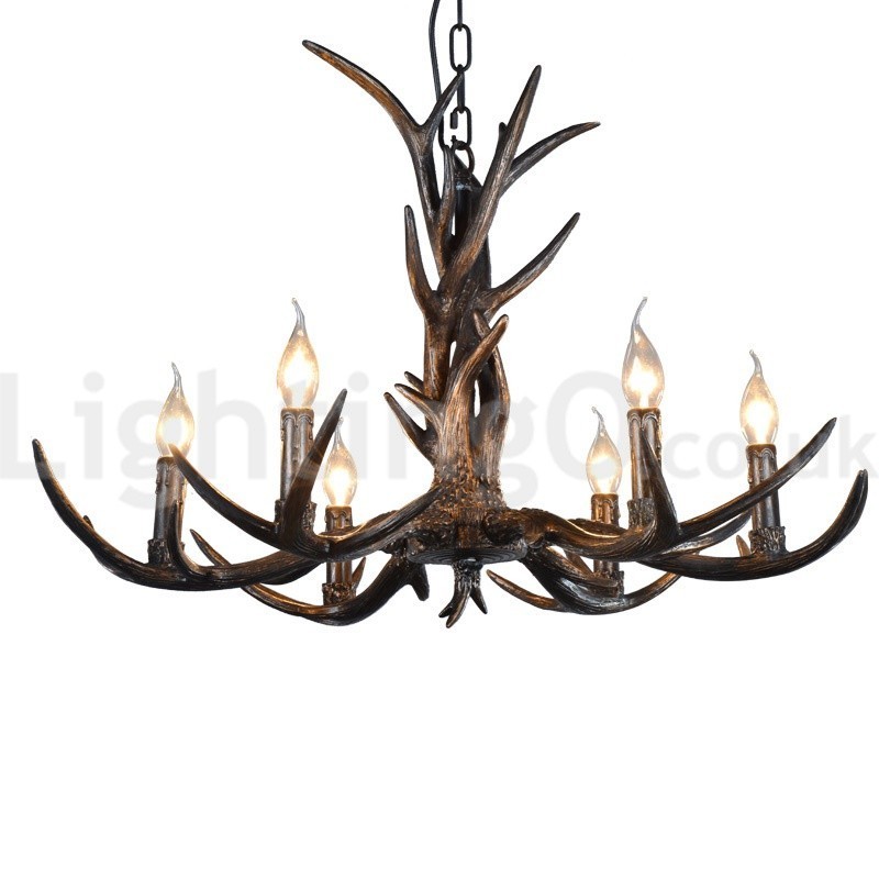 Lampadario rustico vintage artistico a 6 luci in corna di cervo nere