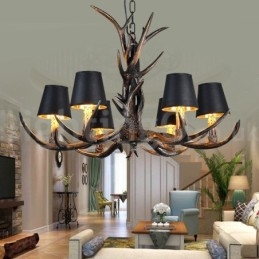 Lampadario rustico vintage artistico a 6 luci in corna di cervo nere
