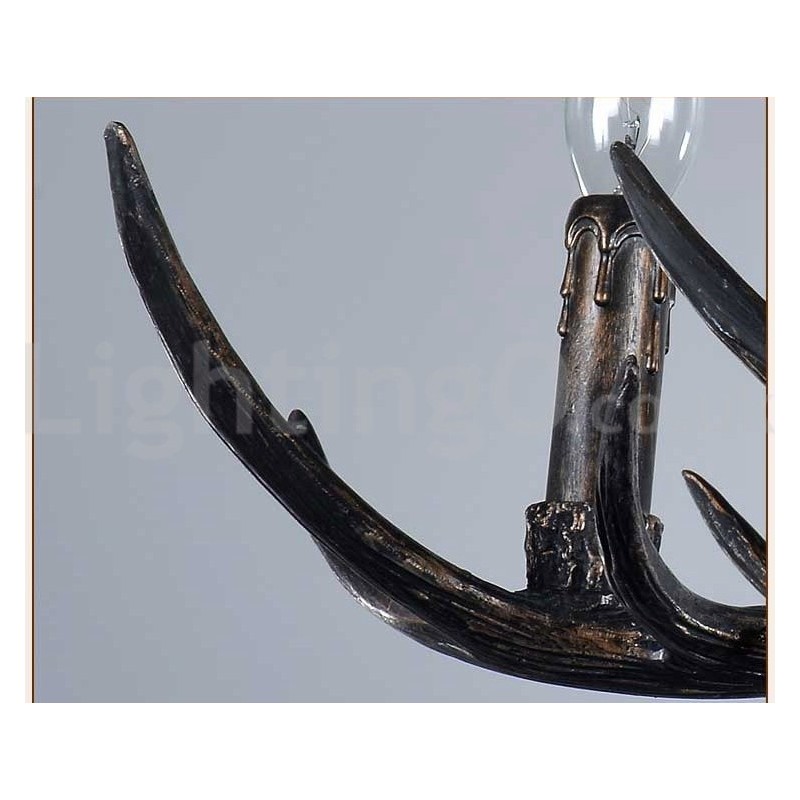 Lampadario rustico vintage artistico a 6 luci in corna di cervo nere