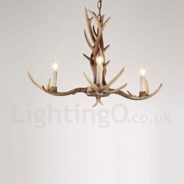 Lampadario a candela vintage retrò in corna di cervo rustico a 3 luci