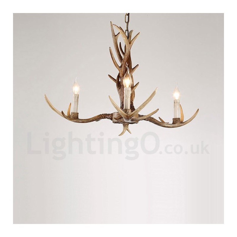 Lampadario a candela vintage retrò in corna di cervo rustico a 3 luci