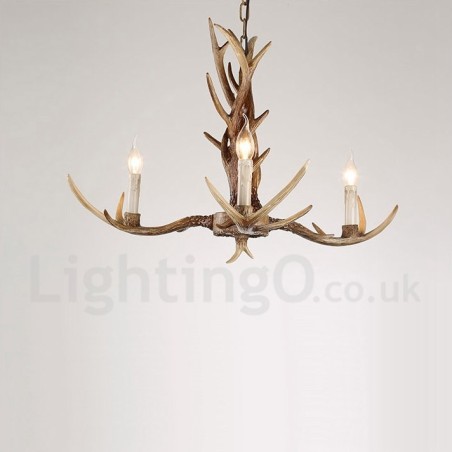 Lampadario a candela vintage retrò in corna di cervo rustico a 3 luci