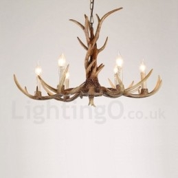 Lampadario rustico vintage a corna di cervo 6 luci E14 resina
