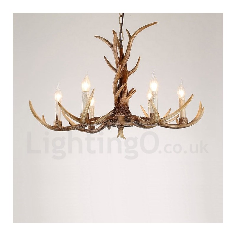 Lampadario rustico vintage a corna di cervo 6 luci E14 resina
