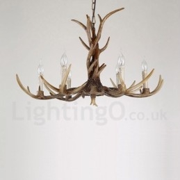 Lampadario rustico vintage a corna di cervo 6 luci E14 resina