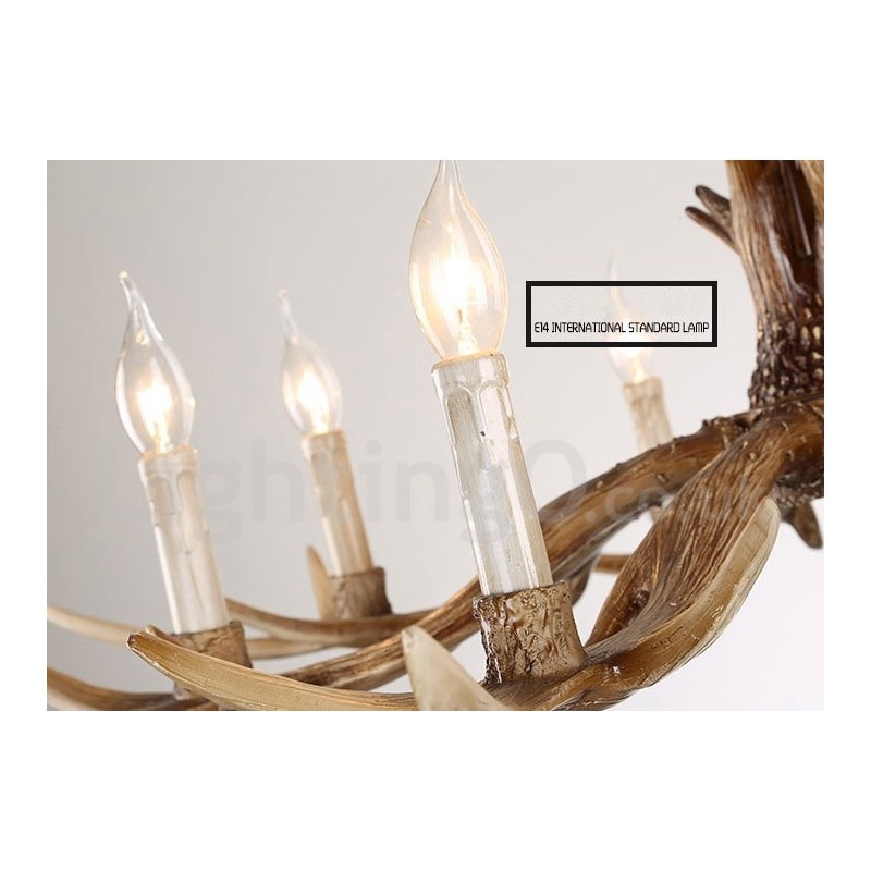 Lampadario rustico vintage a corna di cervo 6 luci E14 resina