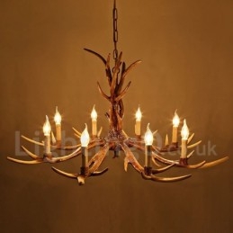 Lampadario rustico vintage in corna di cervo a 8 luci, attacco E14, Ø 77 cm