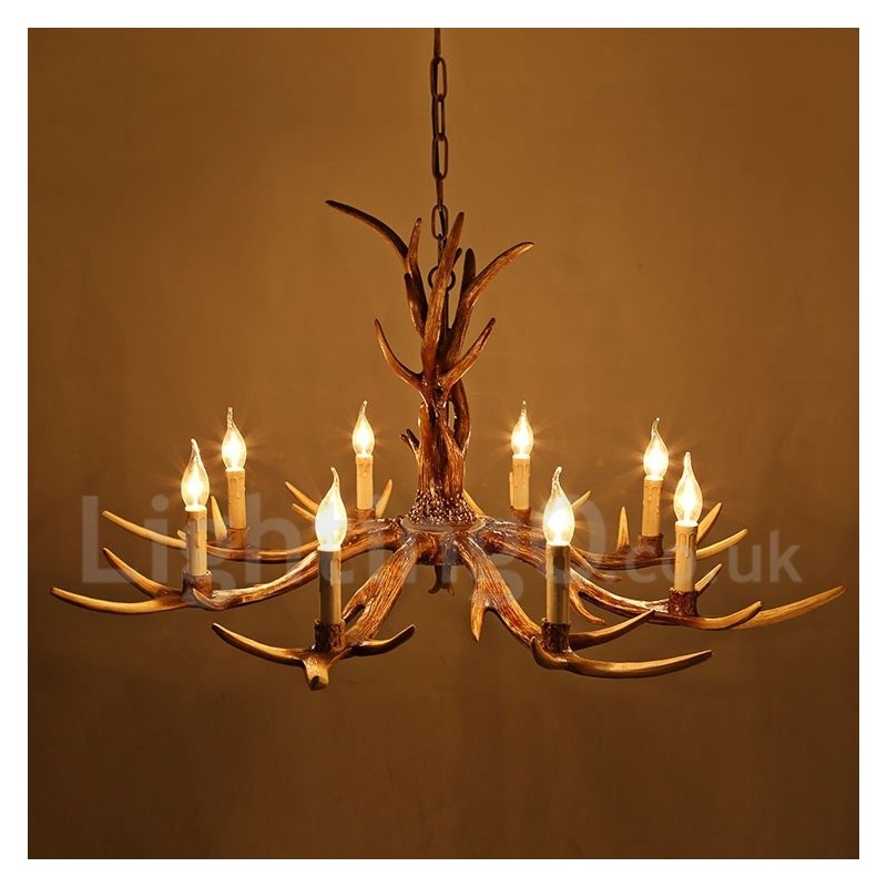 Lampadario rustico vintage in corna di cervo a 8 luci, attacco E14, Ø 77 cm