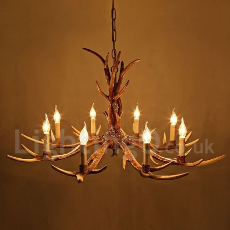 Lampadario rustico vintage in corna di cervo a 8 luci, attacco E14, Ø 77 cm