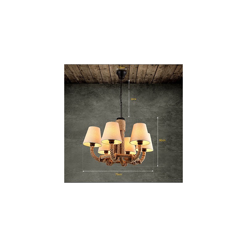 Lampadario country in metallo giallo, 6 luci E26/E27, catena regolabile