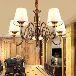 Lampadario moderno contemporaneo in metallo giallo con paralume in tessuto bianco, 37 cm