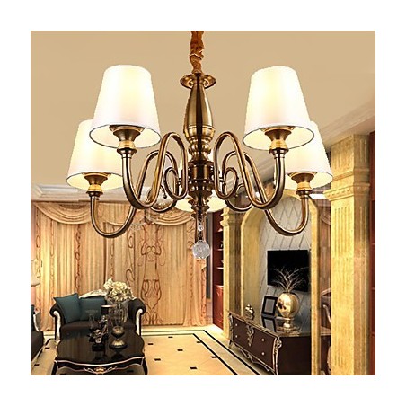 Lampadario moderno contemporaneo in metallo giallo con paralume in tessuto bianco, 37 cm