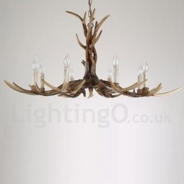 Lampadario rustico vintage in corna di cervo a 8 luci, attacco E14, Ø 77 cm