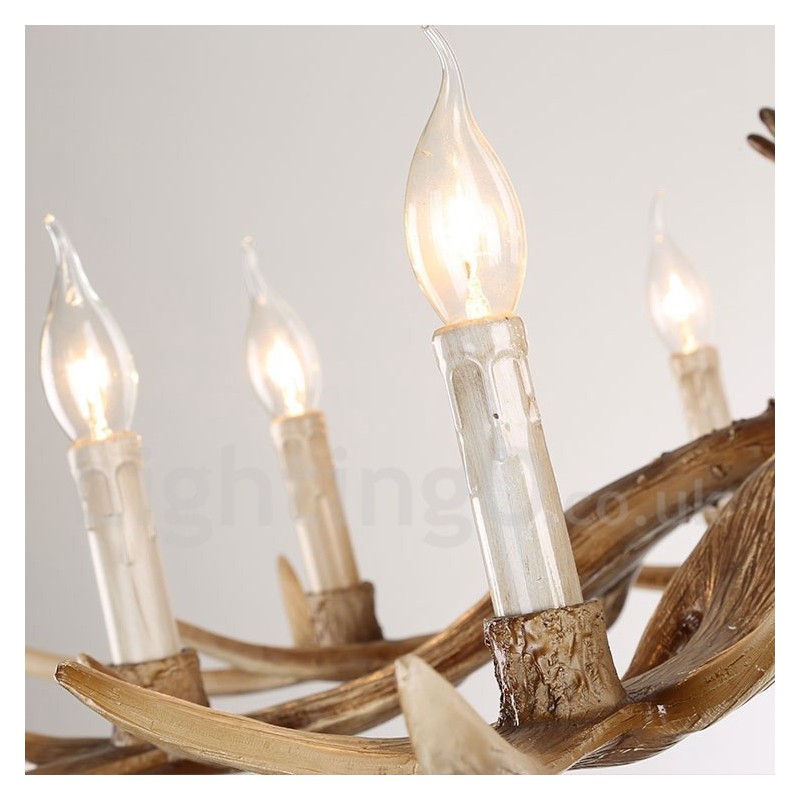 Lampadario rustico vintage in corna di cervo a 8 luci, attacco E14, Ø 77 cm