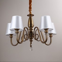 Lampadario moderno contemporaneo in metallo giallo con paralume in tessuto bianco, 37 cm