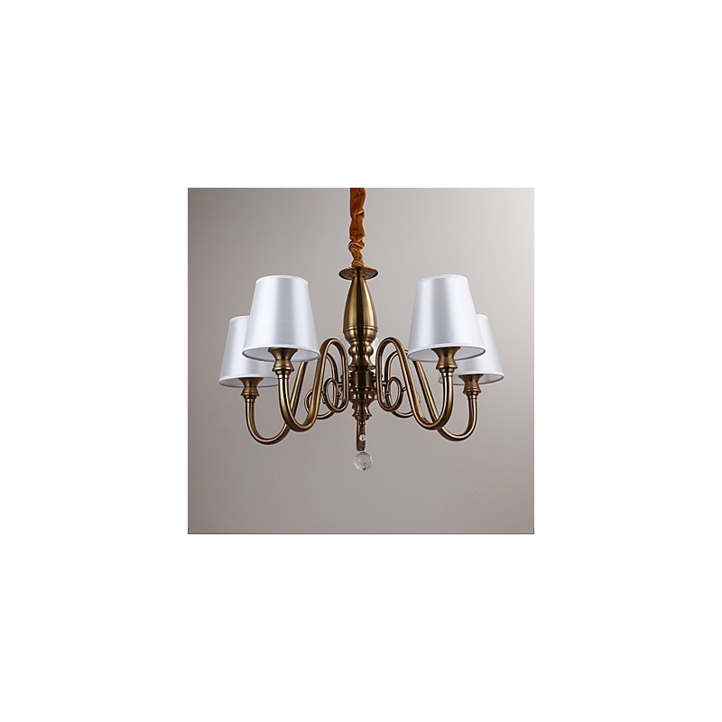 Lampadario moderno contemporaneo in metallo giallo con paralume in tessuto bianco, 37 cm