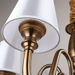 Lampadario moderno contemporaneo in metallo giallo con paralume in tessuto bianco, 37 cm