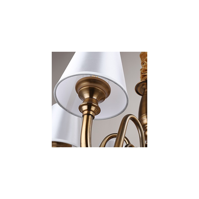 Lampadario moderno contemporaneo in metallo giallo con paralume in tessuto bianco, 37 cm
