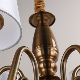 Lampadario moderno contemporaneo in metallo giallo con paralume in tessuto bianco, 37 cm