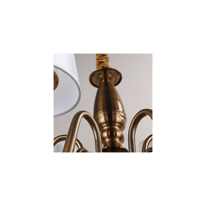 Lampadario moderno contemporaneo in metallo giallo con paralume in tessuto bianco, 37 cm