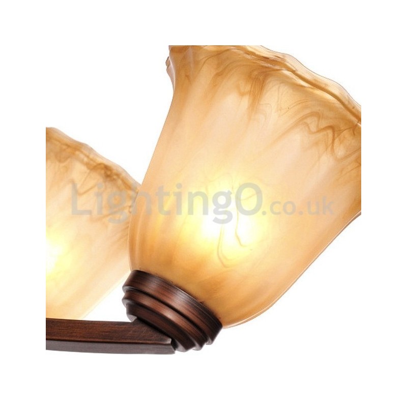 Lampadario rustico in acciaio inox con paralumi in vetro 6 lampadine E14 Ø 75 cm