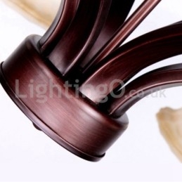 Lampadario rustico in acciaio inox con paralumi in vetro 6 lampadine E14 Ø 75 cm