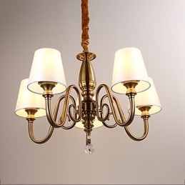 Lampadario moderno contemporaneo in metallo giallo con paralume in tessuto bianco, 37 cm