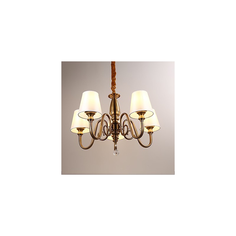 Lampadario moderno contemporaneo in metallo giallo con paralume in tessuto bianco, 37 cm