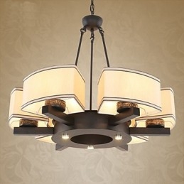 Lampadario cinese in ferro e rame, 6 luci, catena regolabile, nero e beige