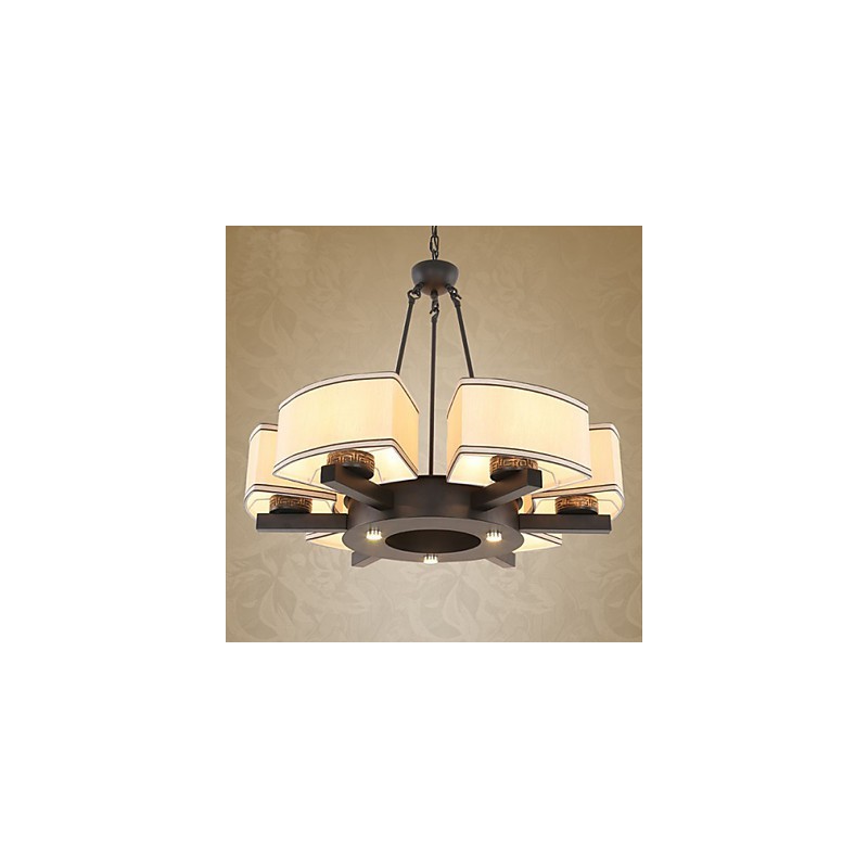 Lampadario cinese in ferro e rame, 6 luci, catena regolabile, nero e beige