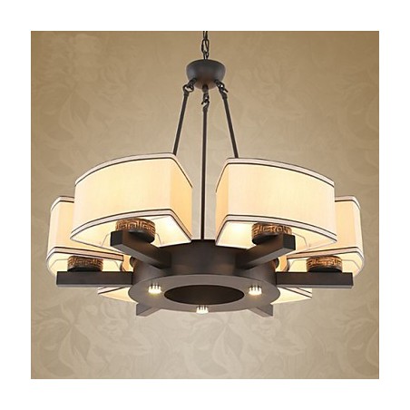 Lampadario cinese in ferro e rame, 6 luci, catena regolabile, nero e beige