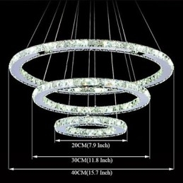 Lampadario a cristallo 3 livelli, LED integrato, argento elettroplaccato, catena regolabile, 40 cm