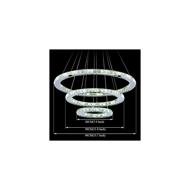 Lampadario a cristallo 3 livelli, LED integrato, argento elettroplaccato, catena regolabile, 40 cm