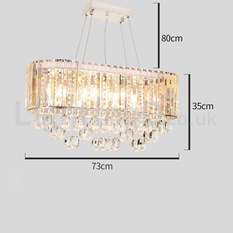 Lampadario a sospensione in cristallo rettangolare 73 x 30 x 35 cm, 9 luci E14