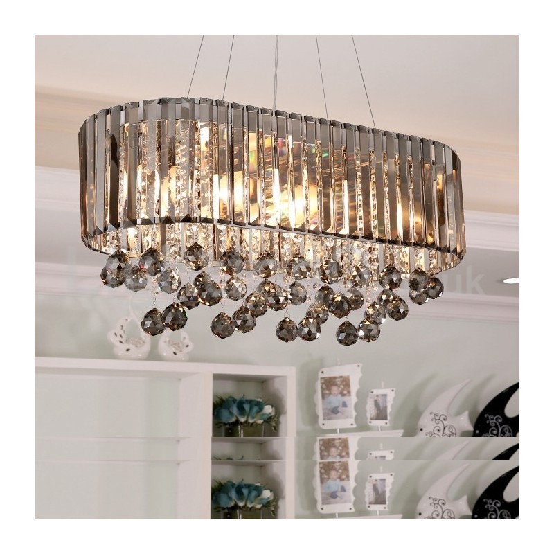 Lampadario a sospensione in cristallo rettangolare 73 x 30 x 35 cm, 9 luci E14
