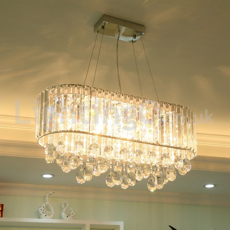Lampadario a sospensione in cristallo rettangolare 73 x 30 x 35 cm, 9 luci E14
