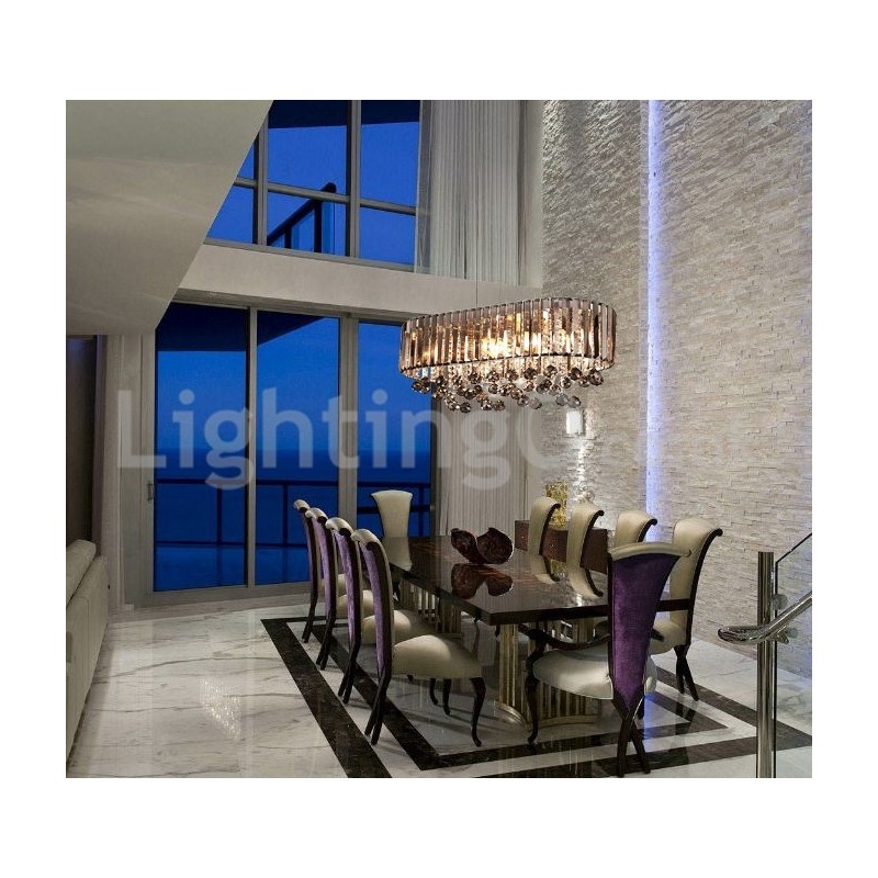 Lampadario a sospensione in cristallo rettangolare 73 x 30 x 35 cm, 9 luci E14