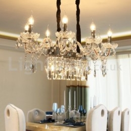 Lampadario a sospensione in cristallo a forma di candela, 10 luci E14, 85 x 42 cm
