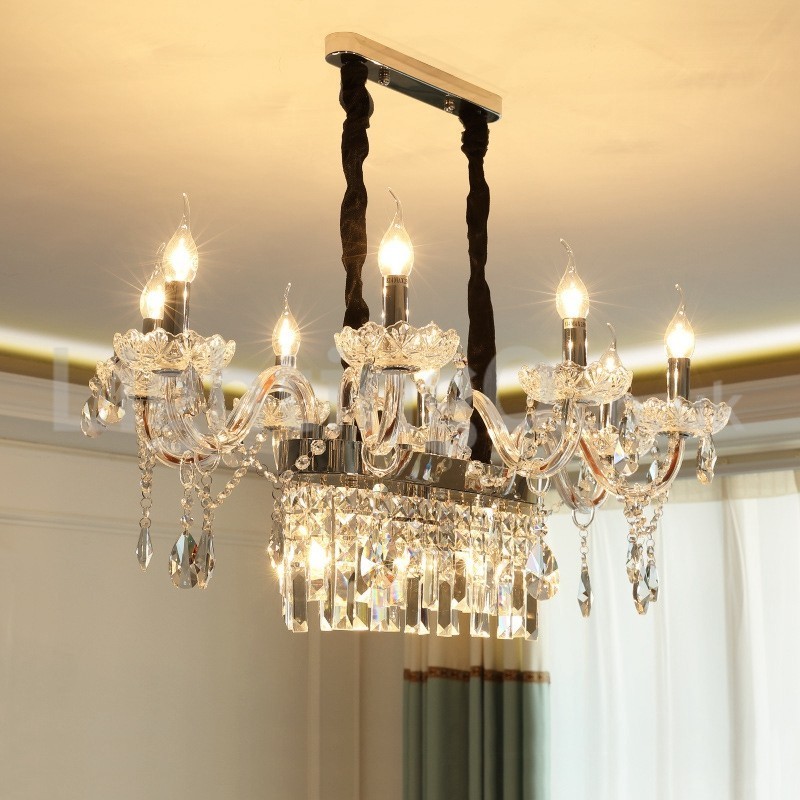 Lampadario a sospensione in cristallo a forma di candela, 10 luci E14, 85 x 42 cm