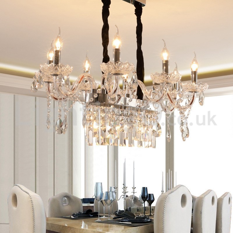 Lampadario a sospensione in cristallo a forma di candela, 10 luci E14, 85 x 42 cm