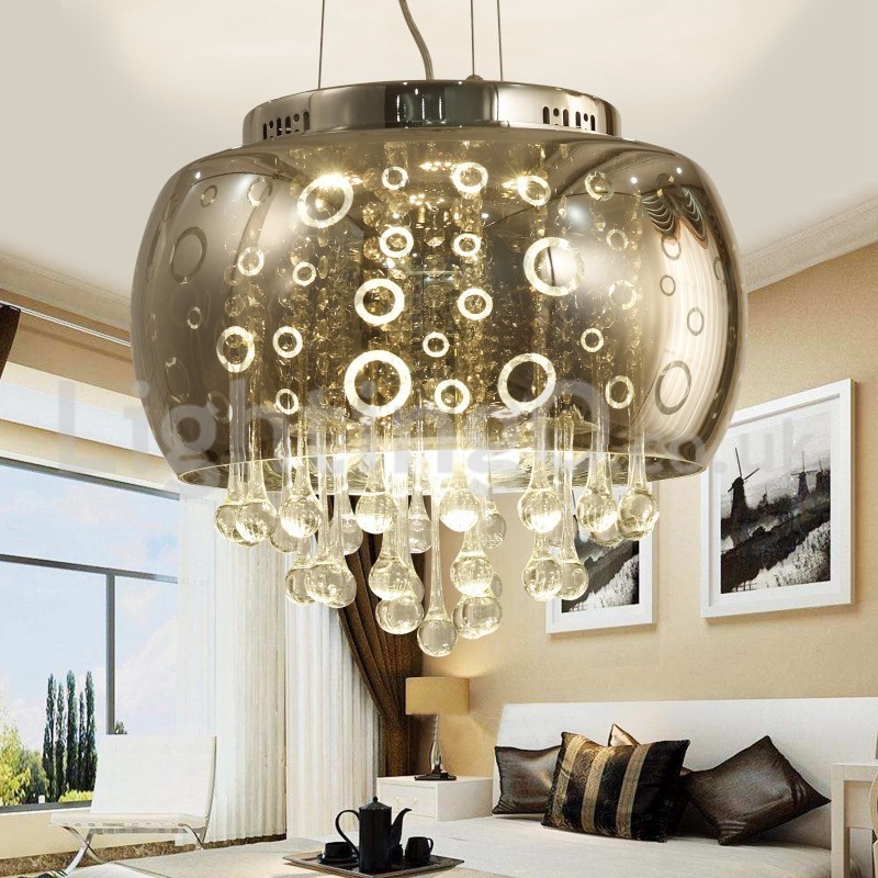 Lampada a sospensione moderna in cristallo con paralume rotondo in vetro da 40 cm