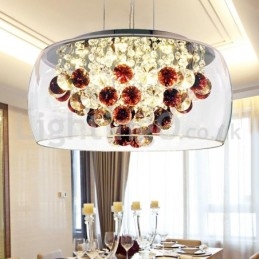 Lampada a sospensione rotonda in vetro trasparente e cristallo, 4 luci, 40/50 cm