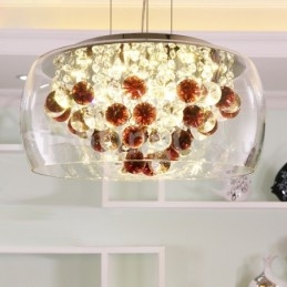 Lampada a sospensione rotonda in vetro trasparente e cristallo, 4 luci, 40/50 cm