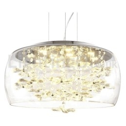 Lampada a sospensione rotonda in vetro trasparente e cristallo, 4 luci, 40/50 cm